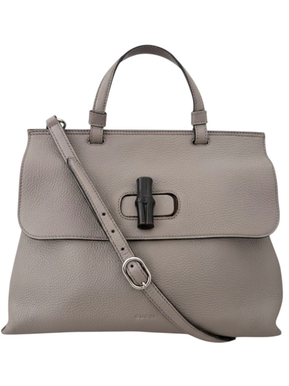 Gucci Gray Pebbled Calfskin Bamboo Daily Top Handle Satchel - Picture 2 of 15